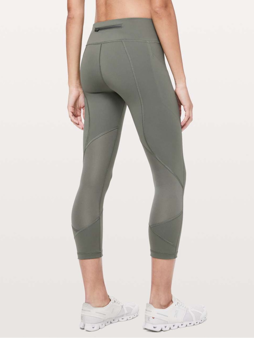 Lululemon Pace Rival Crop 22" Grey Sage Leggings Ankle Zip Pocket Workout
